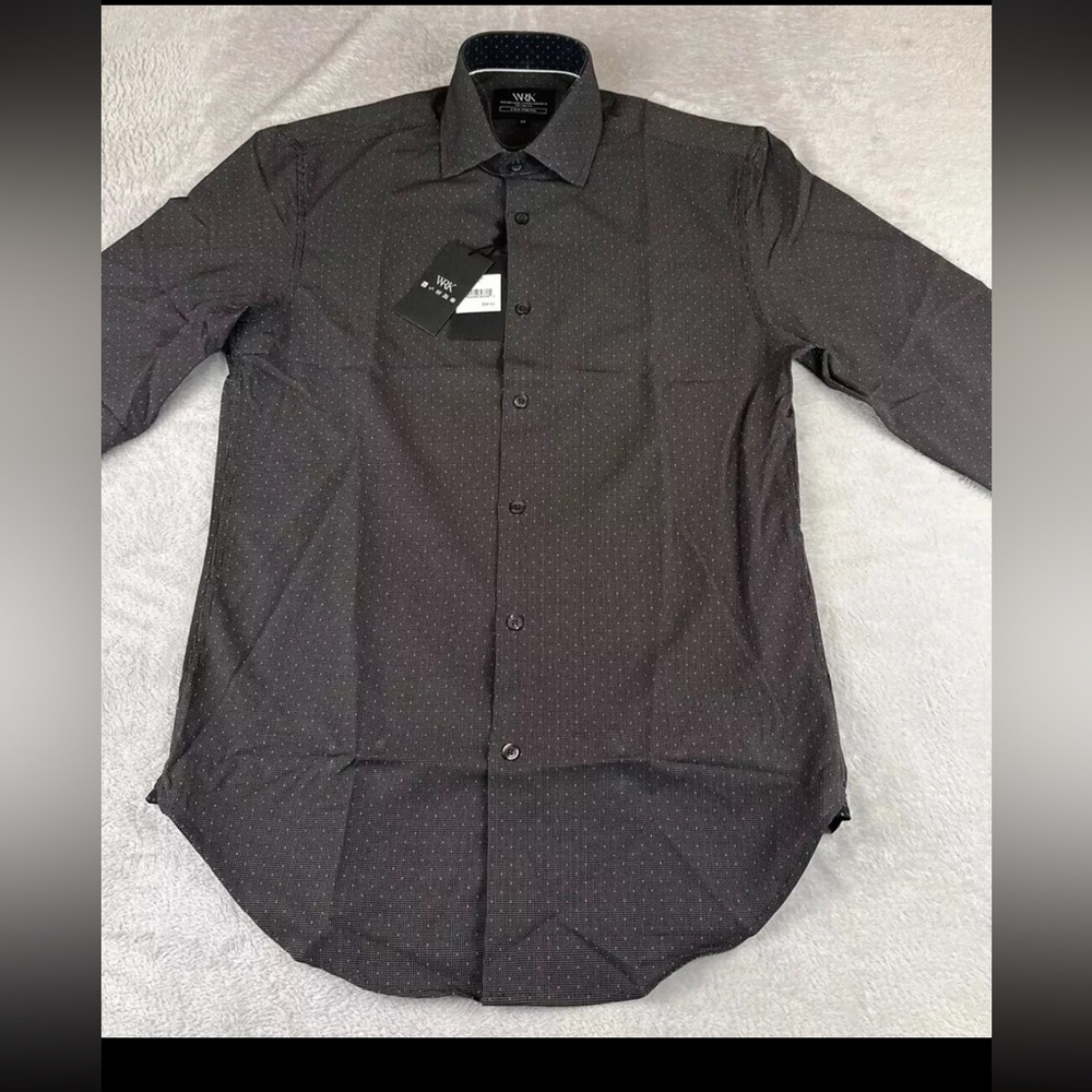 WRK Work Rest Karma Mens long sleeve black micro speck dress shirt size 15